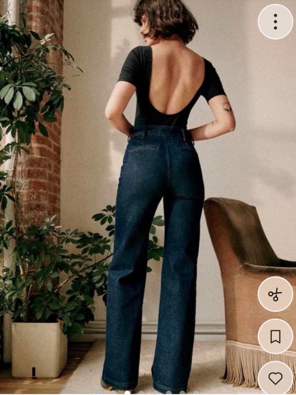SEZANE Eric Trouser Retro 70s Parisian 100% Cotton Rigid Denim Jeans in Indigo - Picture 2 of 10